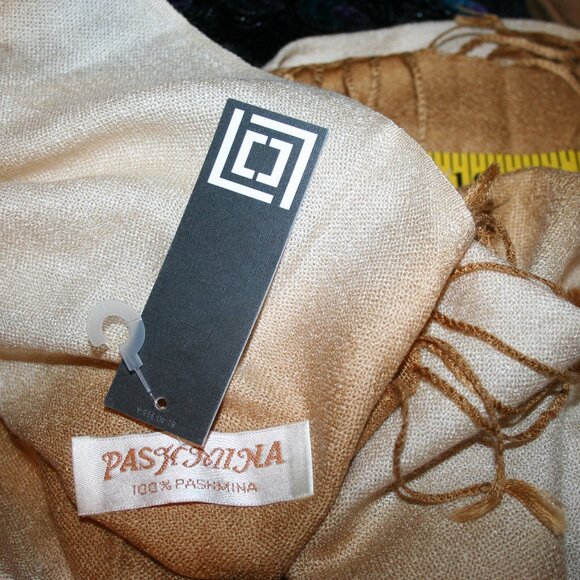 Pashmina Cream Earth Tones Fringe 100% Pashmina Winter Long Wrap Scarf - Picture 8 of 8